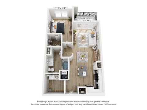 Floor plan for 1 bed, 1 bath, 927 sqft